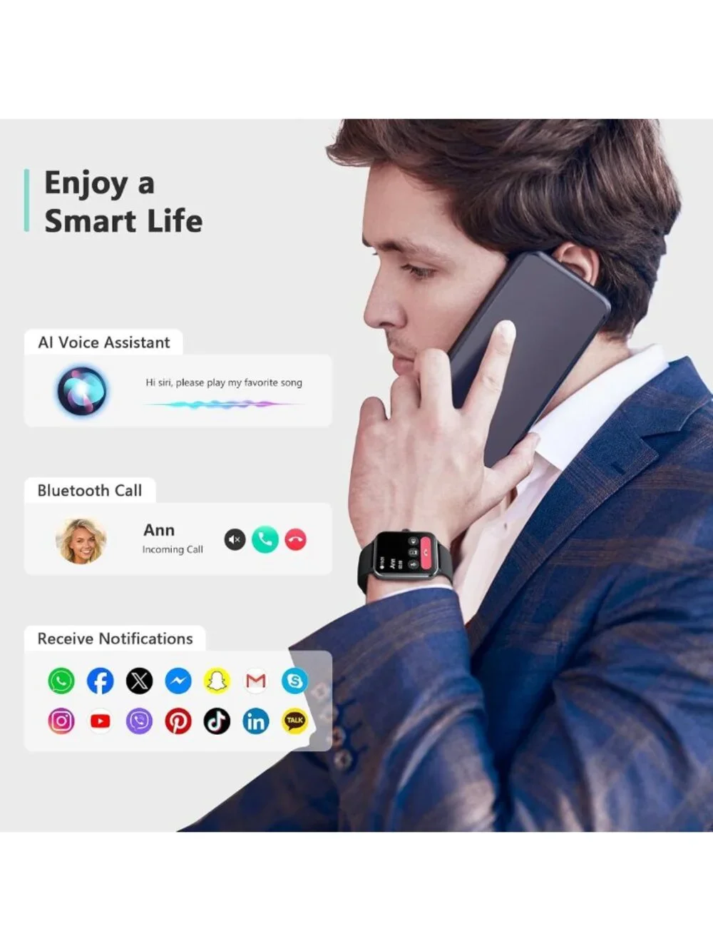 Smart Fitness Watch with Call Function, Heart Rate Monitor, 100+ Sports Modes